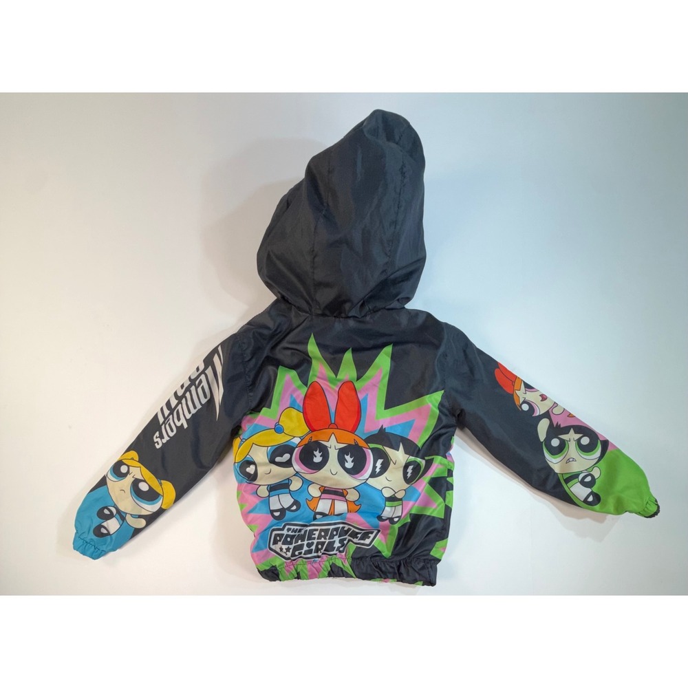 Members Only Powerpuff Girls Windbreaker Jacket Black Hooded Size 4 Kids